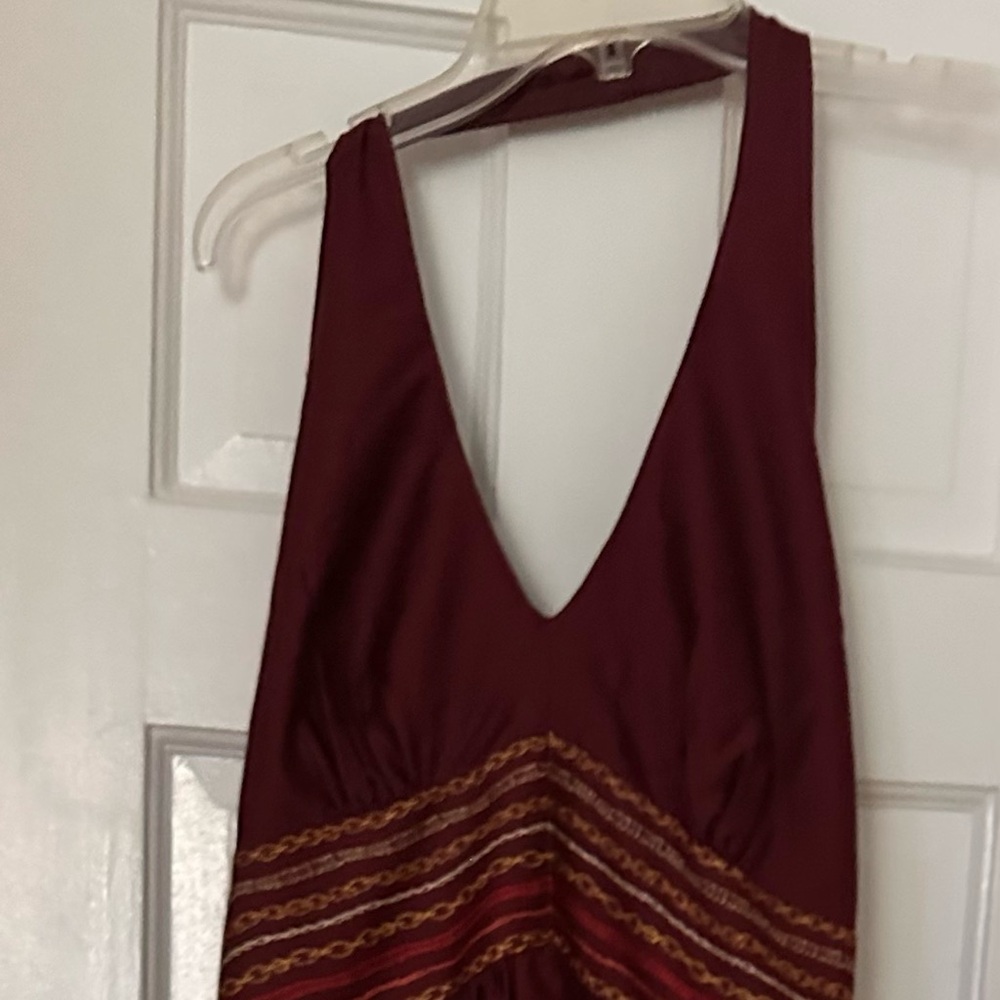 Liz Claiborne Maroon and Gold Backless Dress